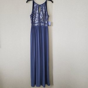 NWT Morgan & Co. Sequin Gown Charcoal Keyhole Sz 5